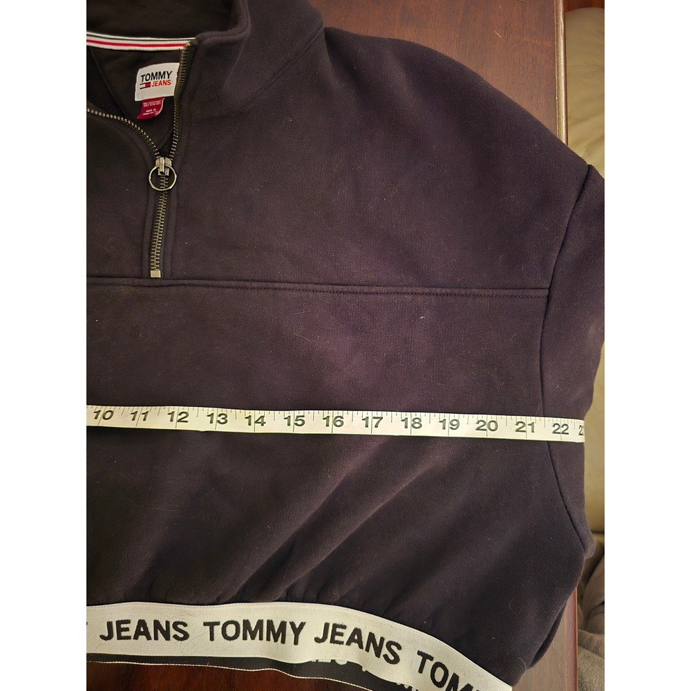 Tommy Jeans Black 1X Quarter Zip Cropped‎ Sweatshirt Pullover Logo Band